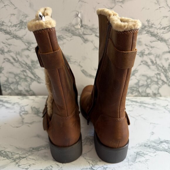 Clarks Women 9 Orinoco Art Boot Winter Shearling Lined Brown Leather Mid Calf - Picture 4 of 7